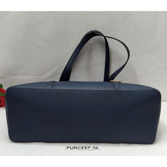 Michael Kors Navy Blue Leather Double Handles Zipper Closure Tote Shoulder Bag - Picture 9 of 16